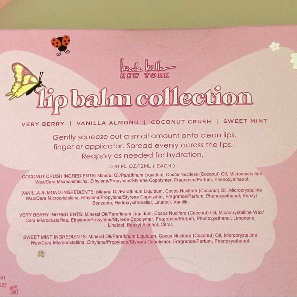 Nicole Miller NY Lip Balm Collection’Give me Butterflies’ 4 pc. BRAND NEW